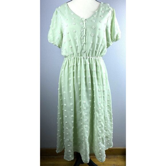 Baltic Born Sz S Mint Green Puffed Slv Btn Front Elastic Waist Mila Swiss Dot - Picture 2 of 12